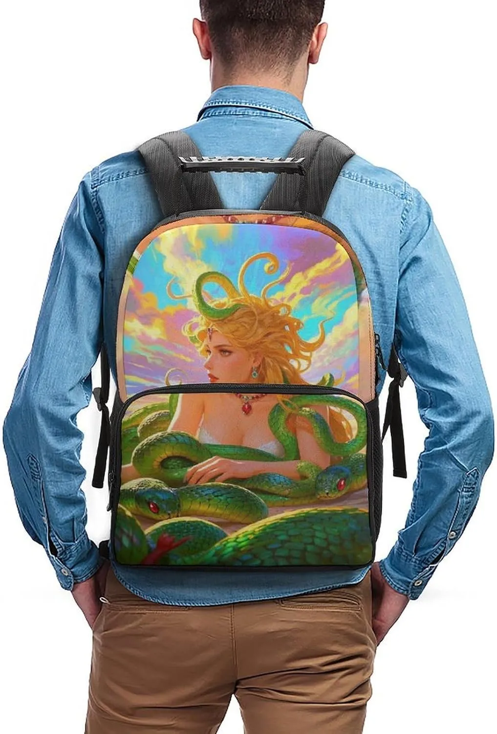 Lightweight Daypack Backpack for Trekking Work Running - Big Capacity Multipurpose Anti-Theft Bookbag, Greek Goddess Woman Medusa Women Snake Psychedelic Art Business Computer Bag