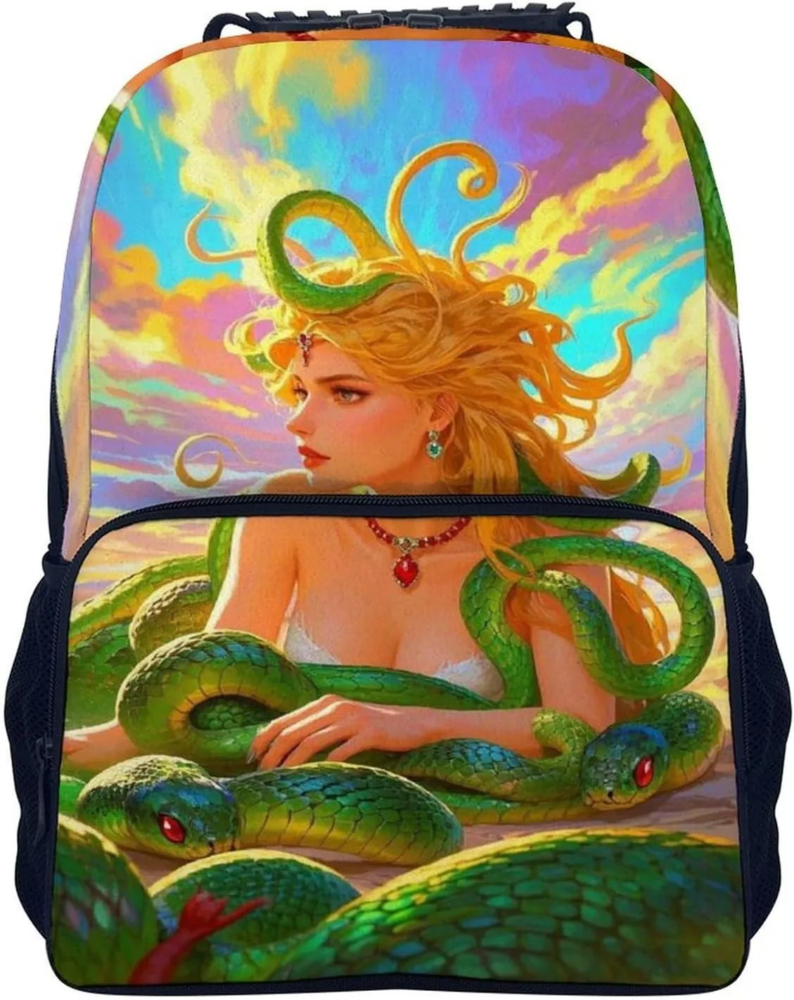 Lightweight Daypack Backpack for Trekking Work Running - Big Capacity Multipurpose Anti-Theft Bookbag, Greek Goddess Woman Medusa Women Snake Psychedelic Art Business Computer Bag