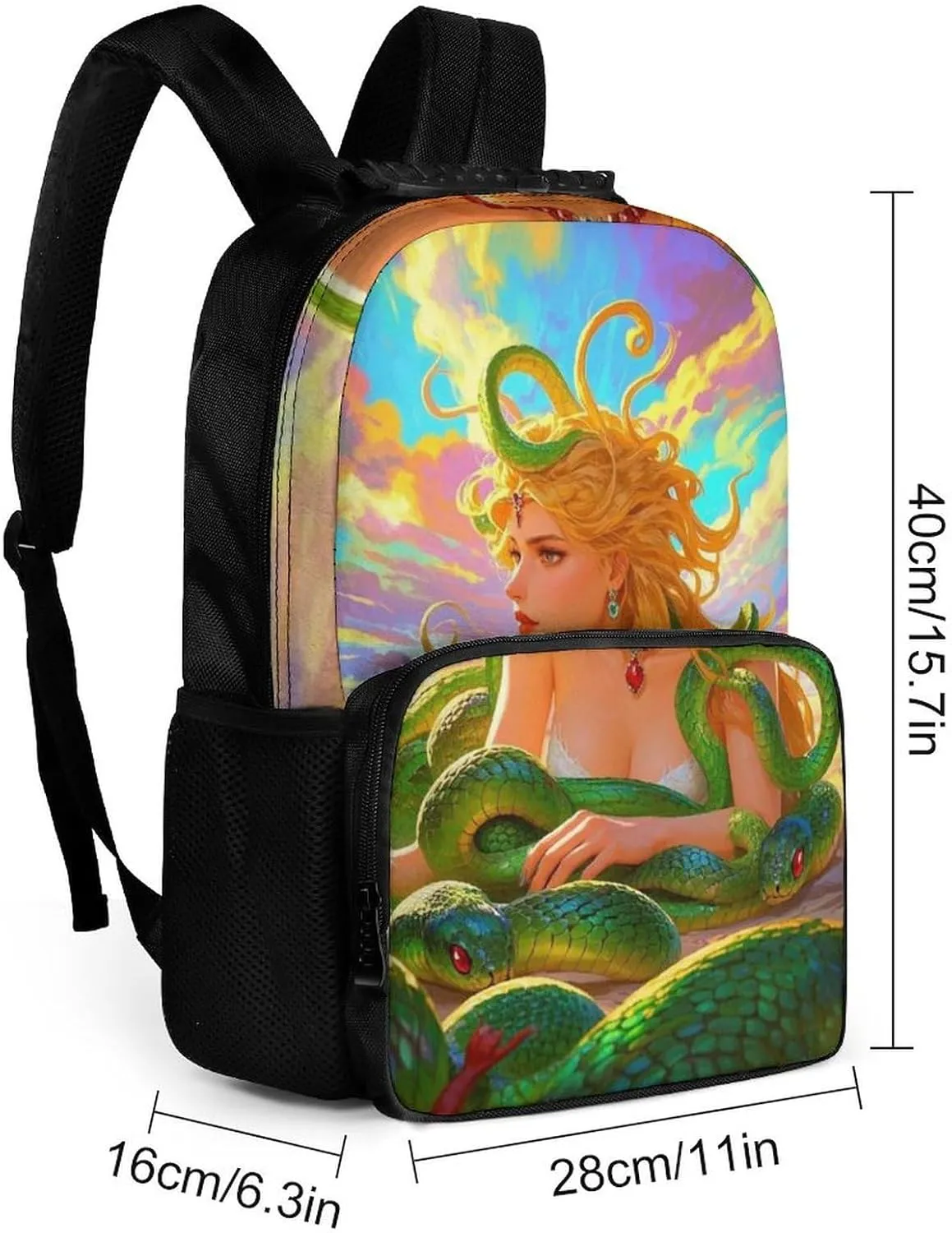 Lightweight Daypack Backpack for Trekking Work Running - Big Capacity Multipurpose Anti-Theft Bookbag, Greek Goddess Woman Medusa Women Snake Psychedelic Art Business Computer Bag