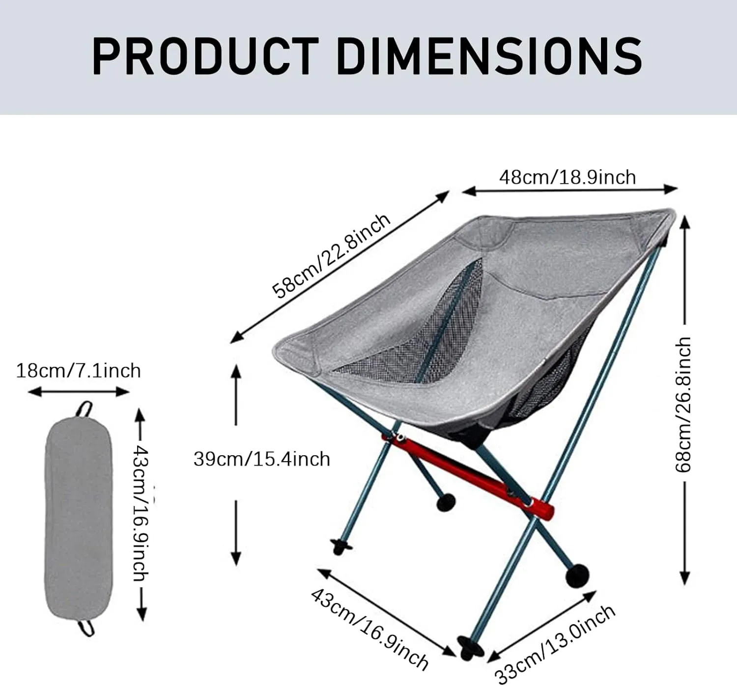 Lightweight Folding Camping Chair, Outdoor Portable Backpacking Chair for Adults, Aluminum Compact Foldable Beach Chairs for Hiking, Fishing, Picnic, Supports 330Lbs,Black (Grey One Size)