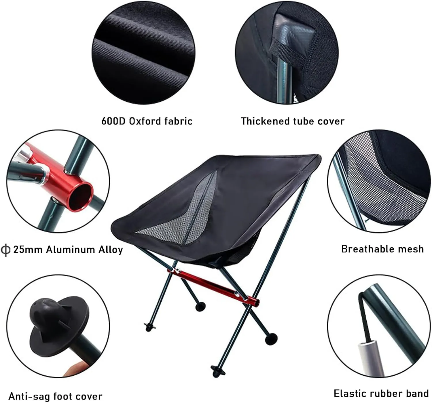 Lightweight Folding Camping Chair, Outdoor Portable Backpacking Chair for Adults, Aluminum Compact Foldable Beach Chairs for Hiking, Fishing, Picnic, Supports 330Lbs,Black (Grey One Size)