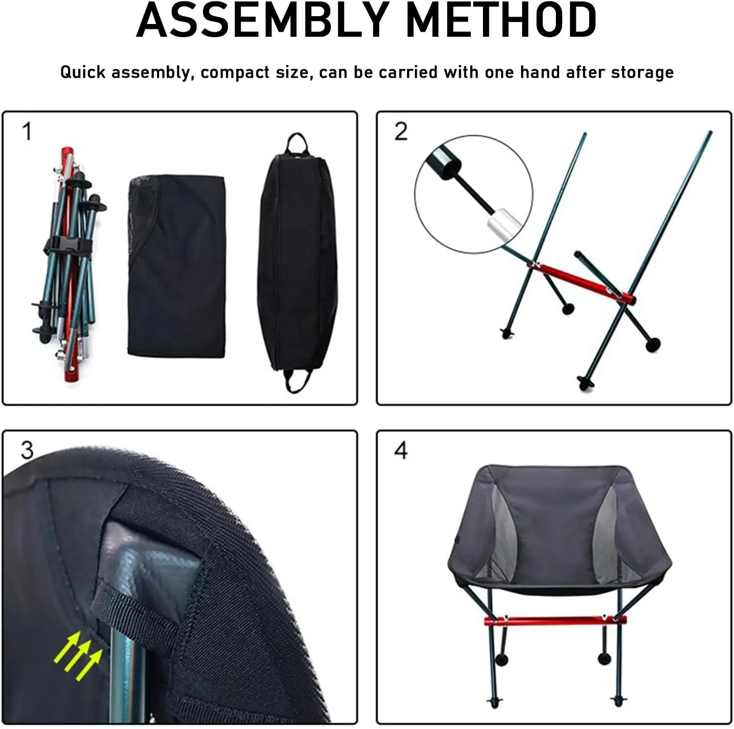 Lightweight Folding Camping Chair, Outdoor Portable Backpacking Chair for Adults, Aluminum Compact Foldable Beach Chairs for Hiking, Fishing, Picnic, Supports 330Lbs,Black (Grey One Size)