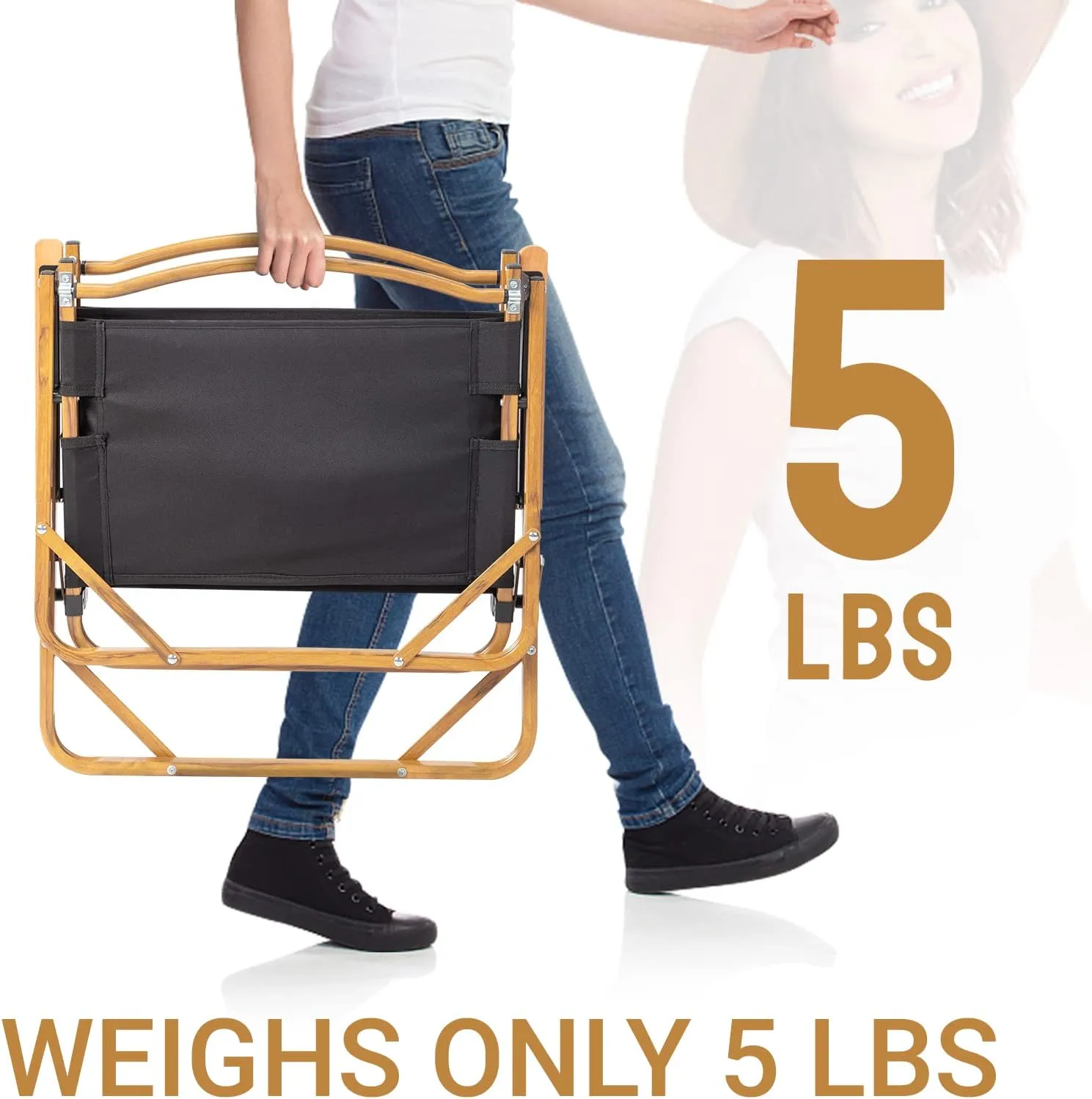 Lightweight Folding Camping Chair with Aluminum Frame and Durable 600D Polyester Fabric (Black, Small)