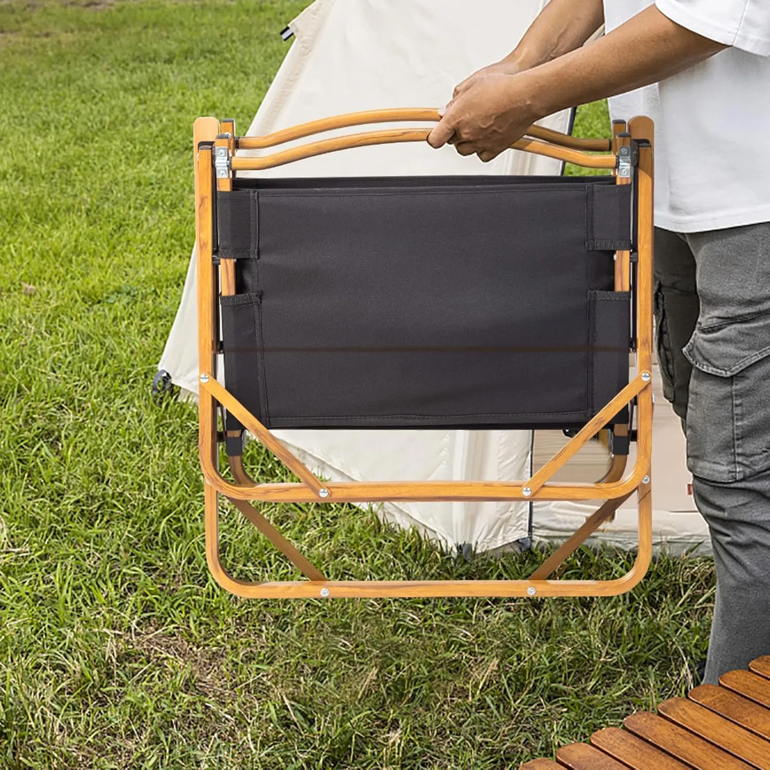 Lightweight Folding Camping Chair with Aluminum Frame and Durable 600D Polyester Fabric (Black, Small)