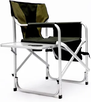 Lightweight Folding Directors Chair, Aluminum Camping Chair with Folding Tray, Cup Holder and Storage Bag, Portable Compact Outdoor Lawn Chair for Tailgating Camp Picnic Fishing Beach, Supports 400lbs