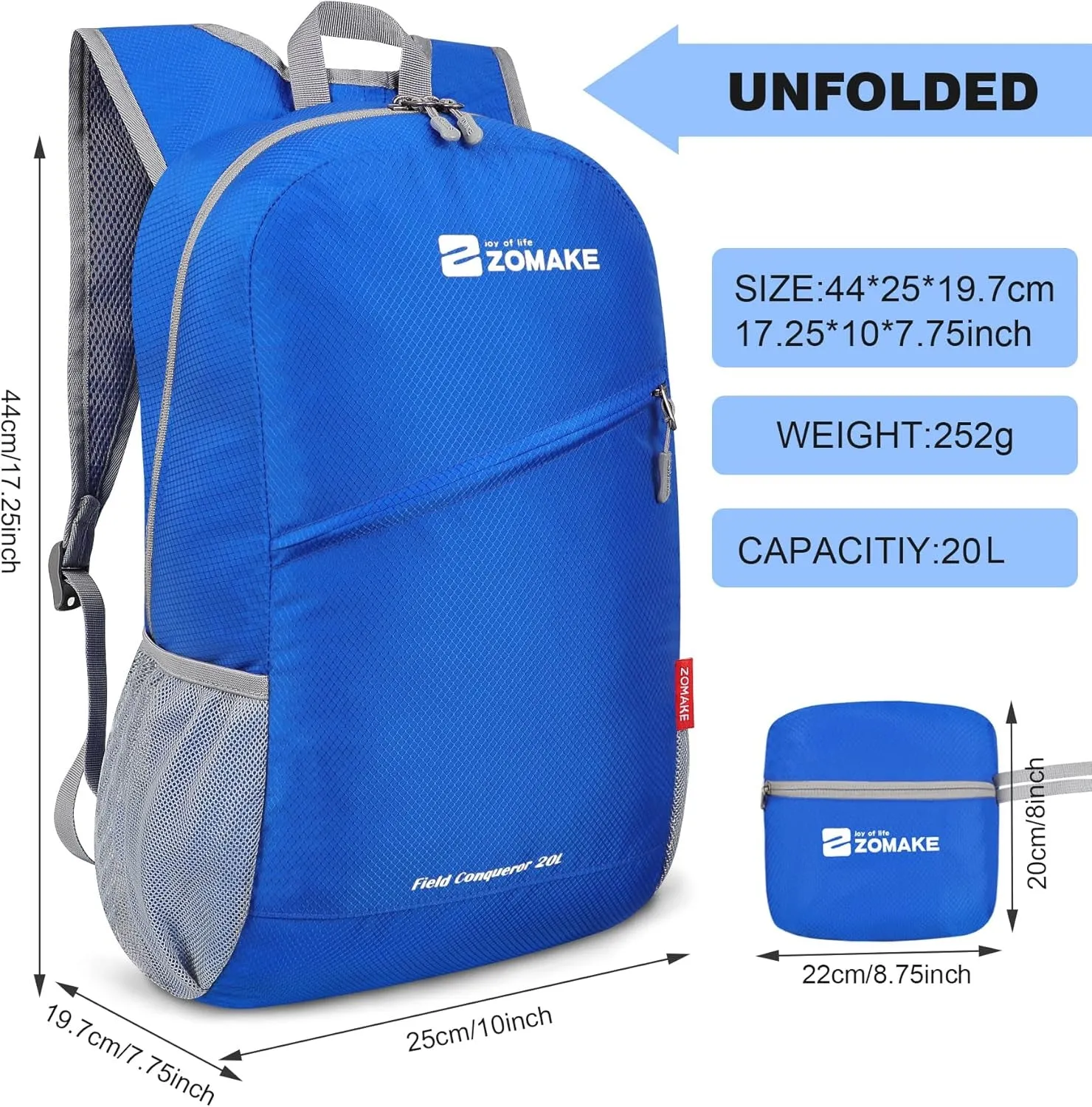 Lightweight Packable Backpack 20L, Foldable Backpacks Small Daypack for Hiking Water Resistant Day Bag for Travel