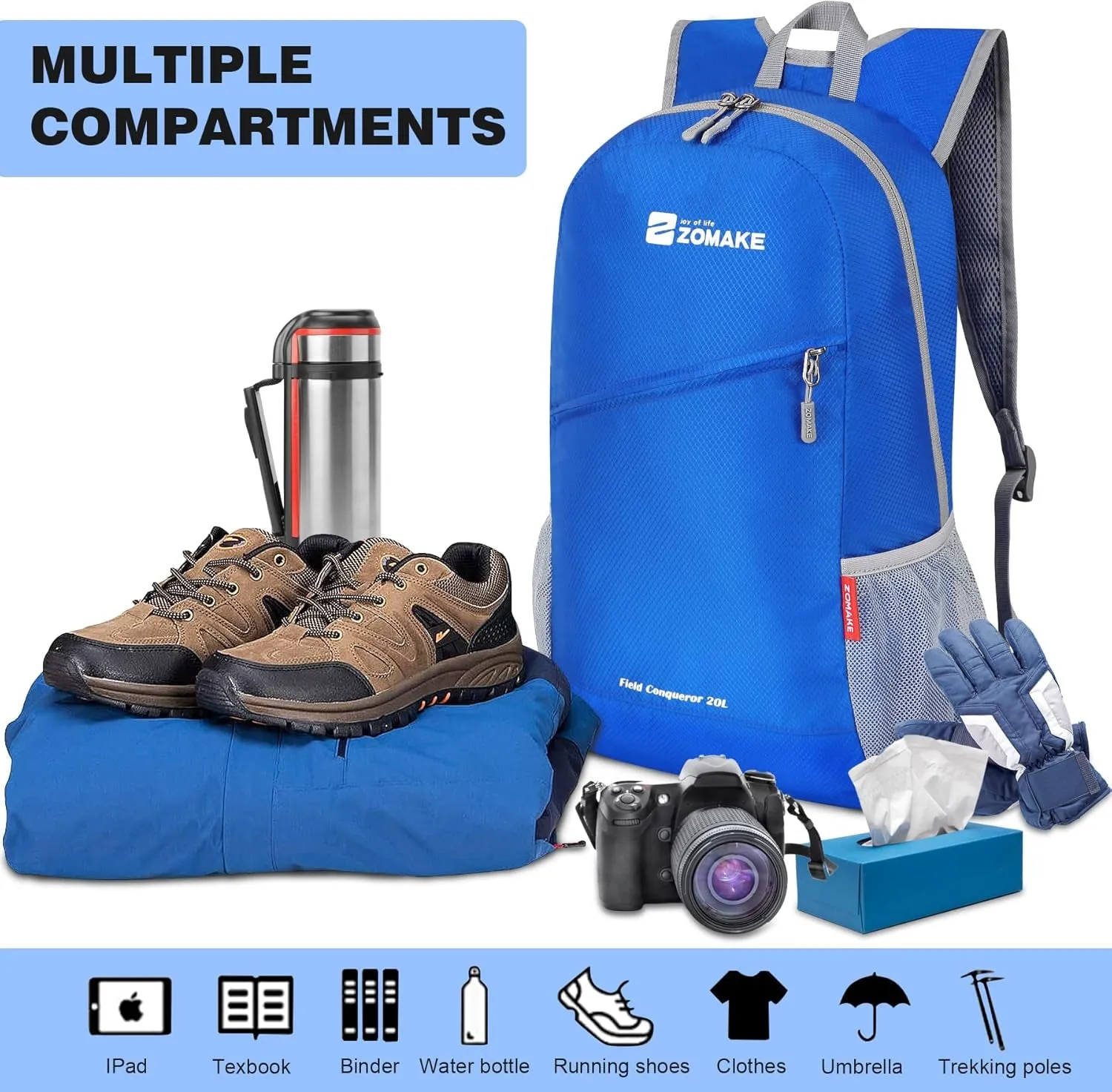 Lightweight Packable Backpack 20L, Foldable Backpacks Small Daypack for Hiking Water Resistant Day Bag for Travel