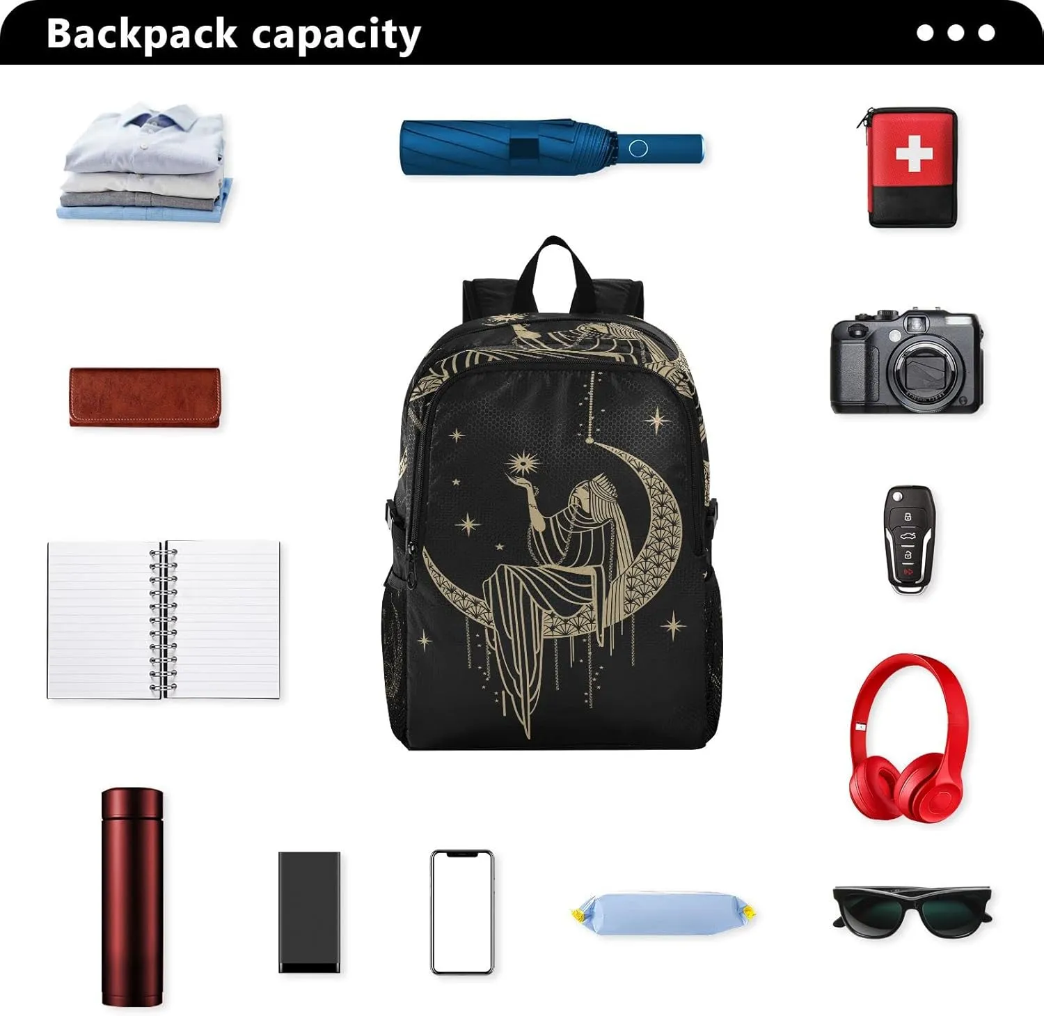 Lightweight Packable Backpack Travel Hiking Daypack Foldable Backpack Sacral Night on Moon for Men Women