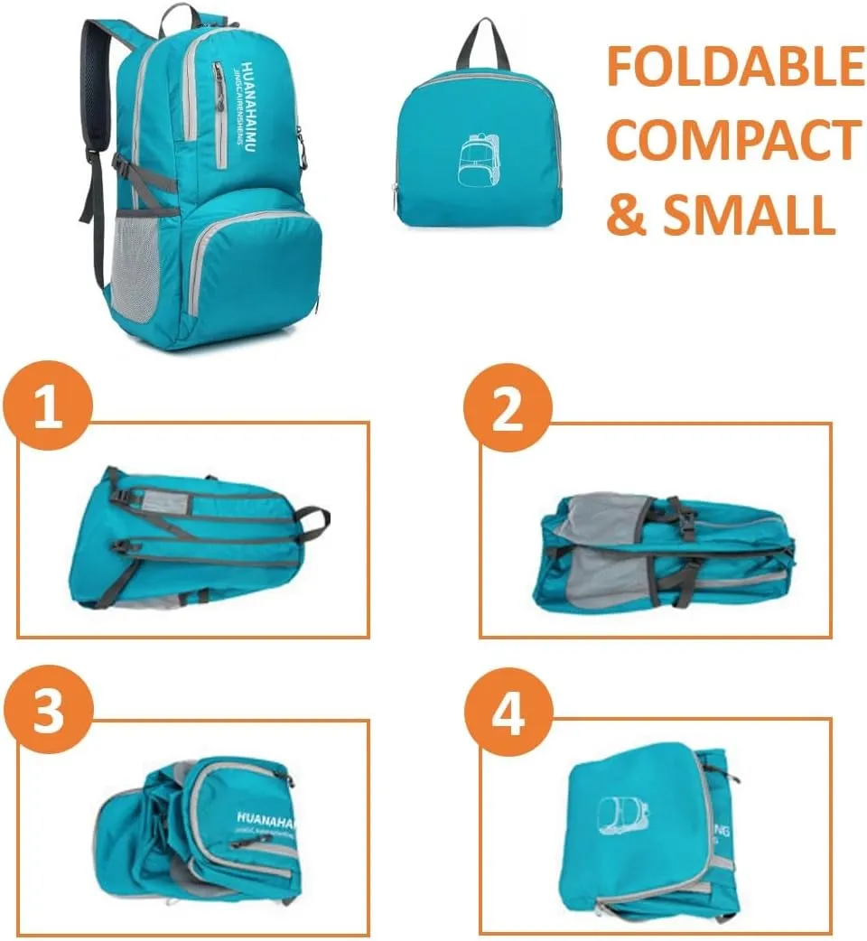 Lightweight Packable Foldable Small Portable 40L Backpack, Travel Trip Camping Hiking Outdoor Sports Backpack City Walking Daypack (Blue green)