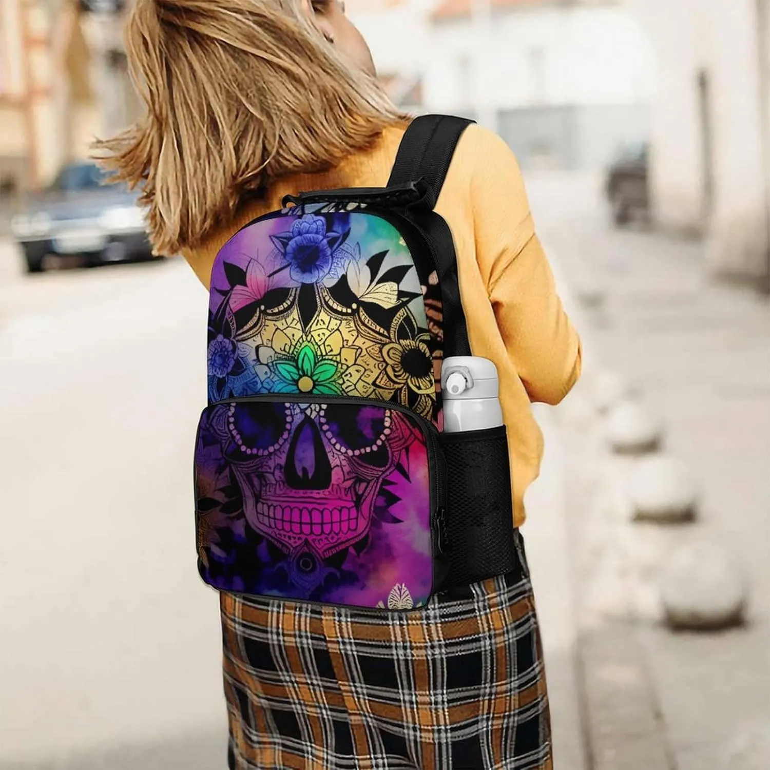 Lightweight Rucksack for Sports Travel Running - Big Capacity Multipurpose Anti-Theft Bookbag, Indain Mandala Sugar Skull Art Travel and Sport Backpack Rucksack