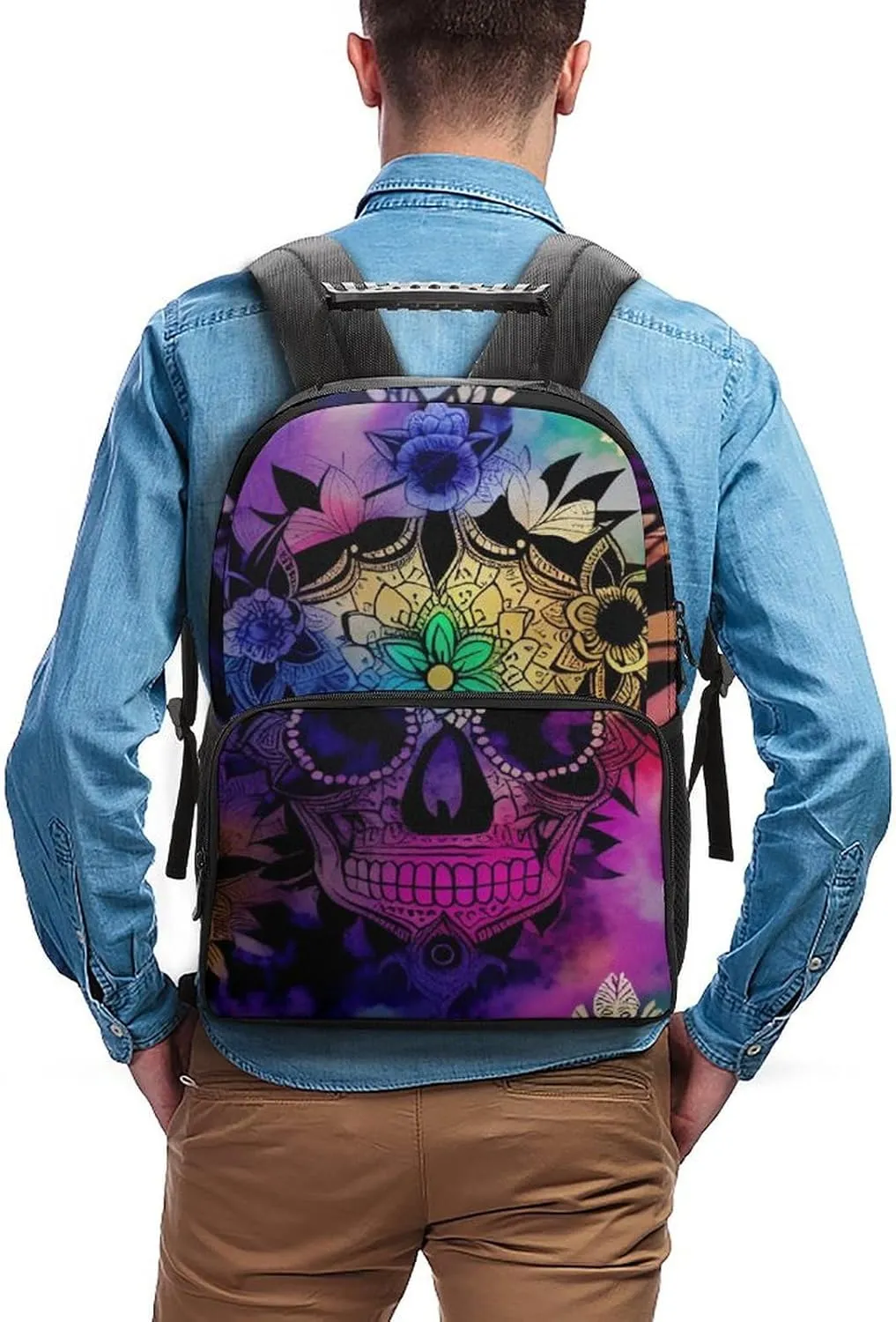 Lightweight Rucksack for Sports Travel Running - Big Capacity Multipurpose Anti-Theft Bookbag, Indain Mandala Sugar Skull Art Travel and Sport Backpack Rucksack