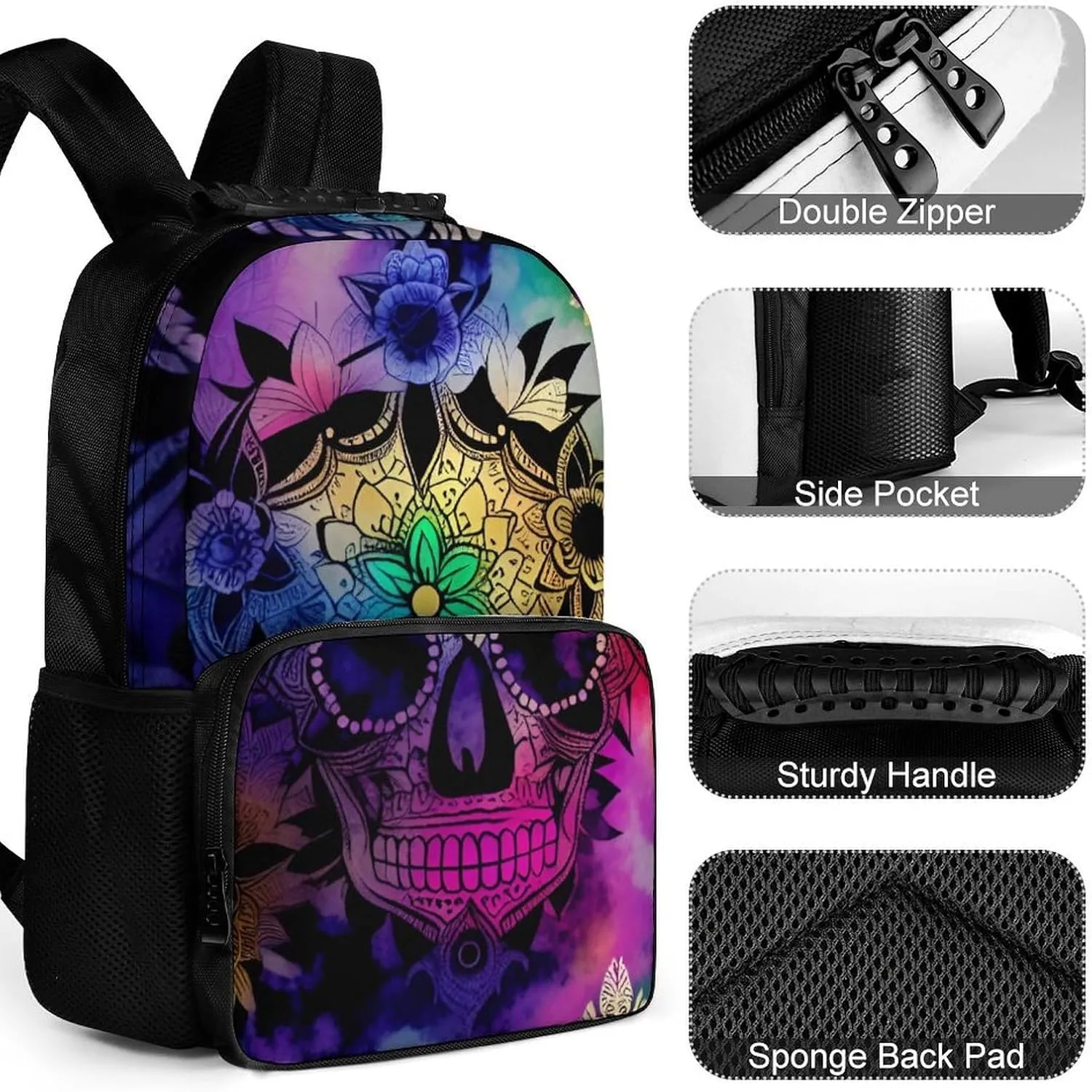 Lightweight Rucksack for Sports Travel Running - Big Capacity Multipurpose Anti-Theft Bookbag, Indain Mandala Sugar Skull Art Travel and Sport Backpack Rucksack