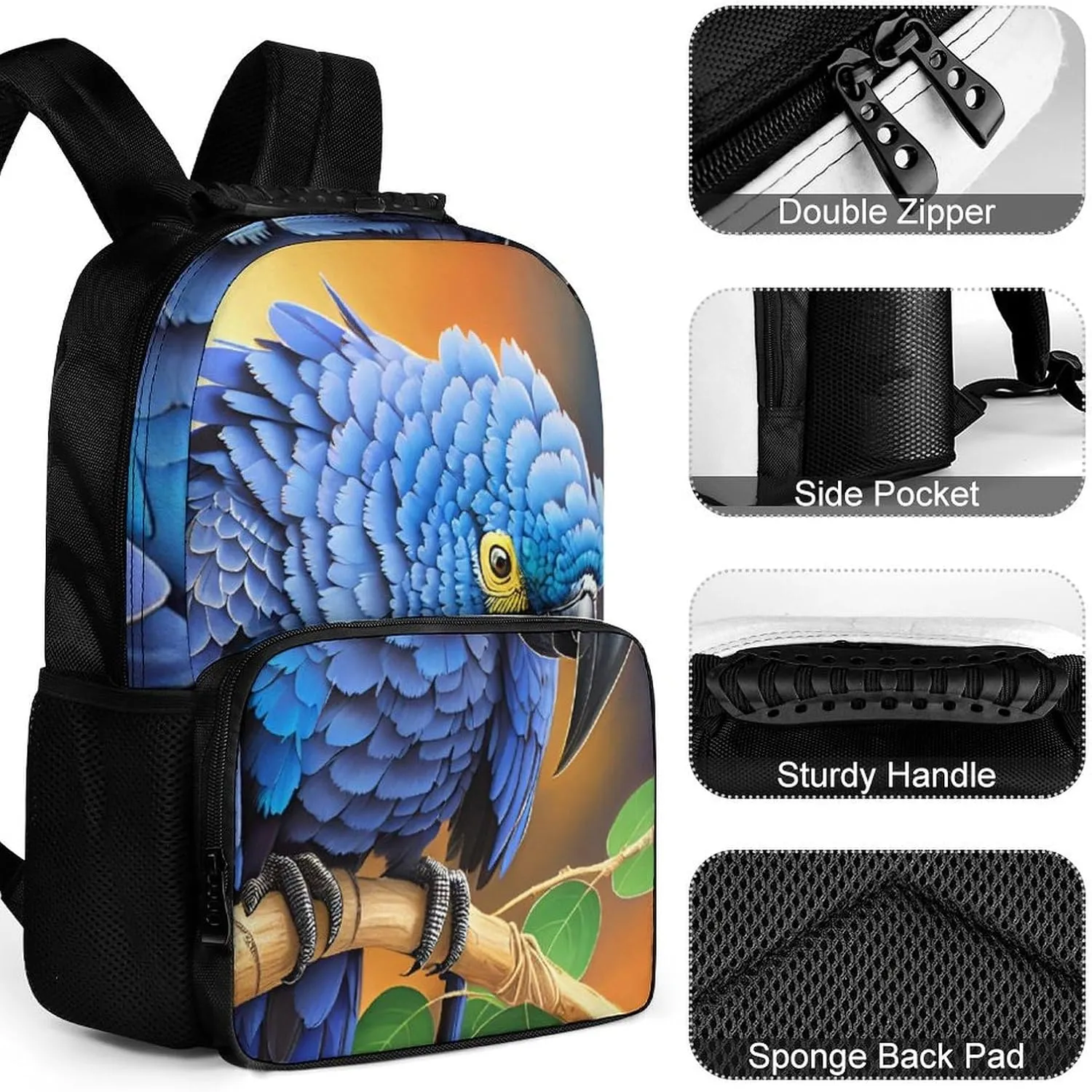 Lightweight Rucksacks for Camping Picnic Walking Cycling - Large Capacity Multipurpose Anti-Theft Carry On Bag, Hyacinth Macaw Art Travel Hiking & Camping Rucksack