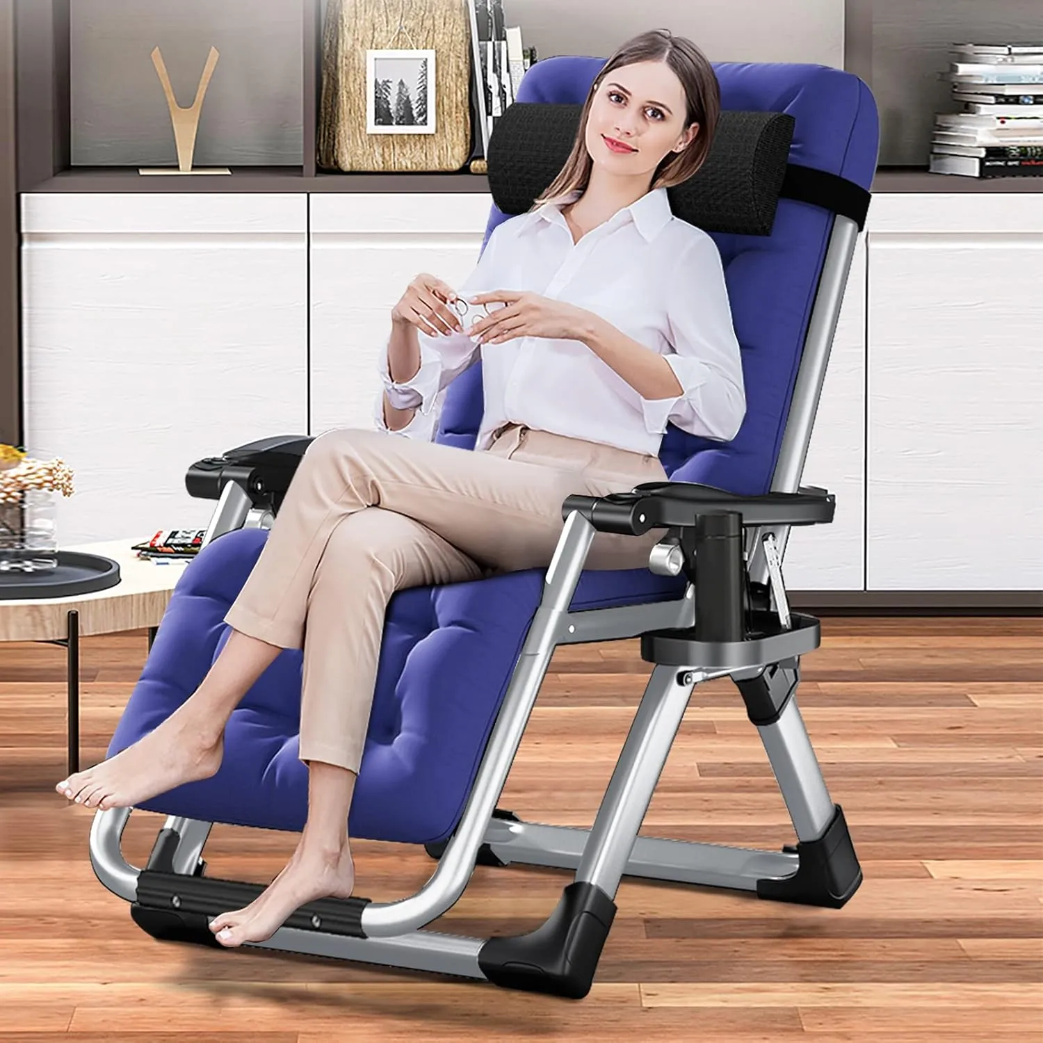 LILYPELLE Zero Gravity Chair, Premium Lawn Recliner Folding Portable Chaise Lounge with Detachable Cushion, Headrest and Cup Holder, Reclining Patio Lounger Chair