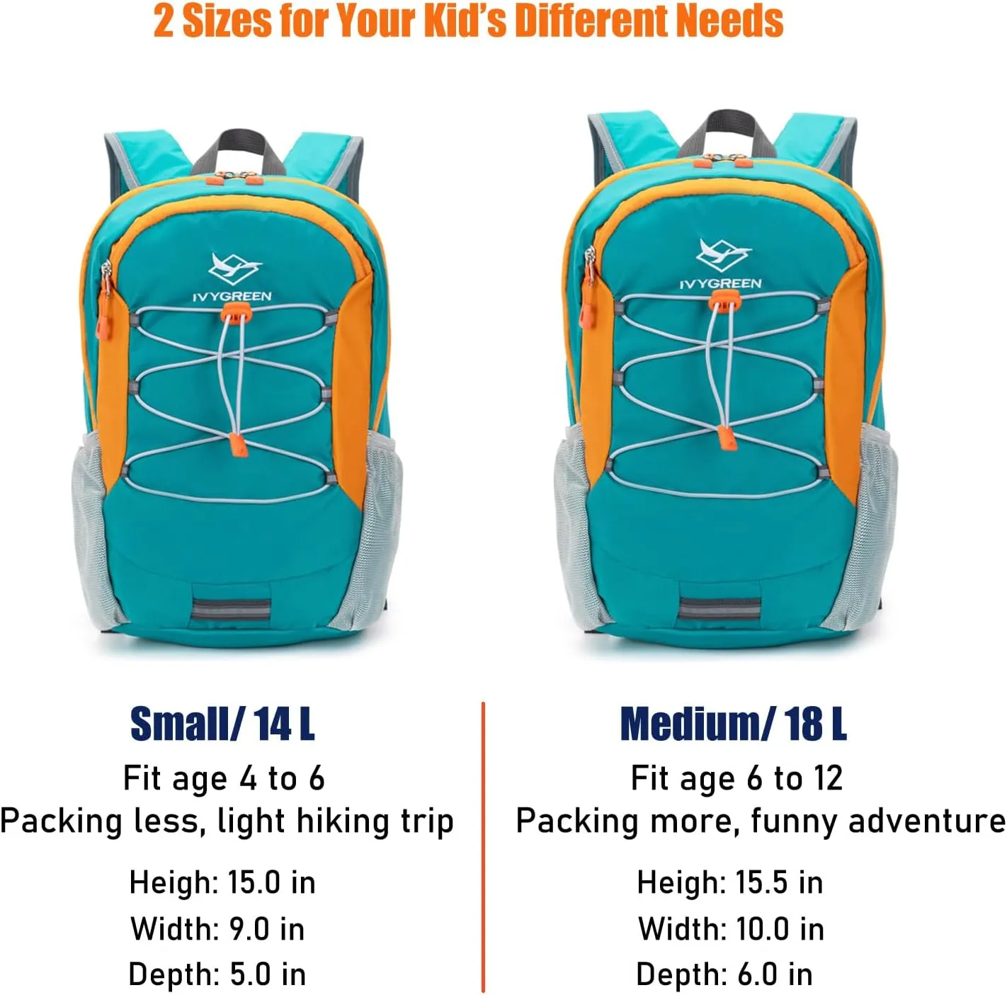 Little Kids Hiking Backpack for Boys or Girls, Small Daypack for Camping or Travel (Teal blue, Small)