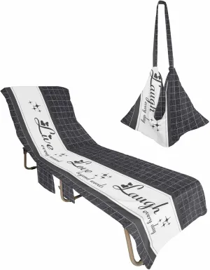 Live Love Laugh Grey Chaise Lounger Cover with Pockets, Pool Lounge Chair Covers 85"x29", Gray Checkered Wall Art Modern Microfiber Beach Chair Cover for Outdoor Patio Sunbathing