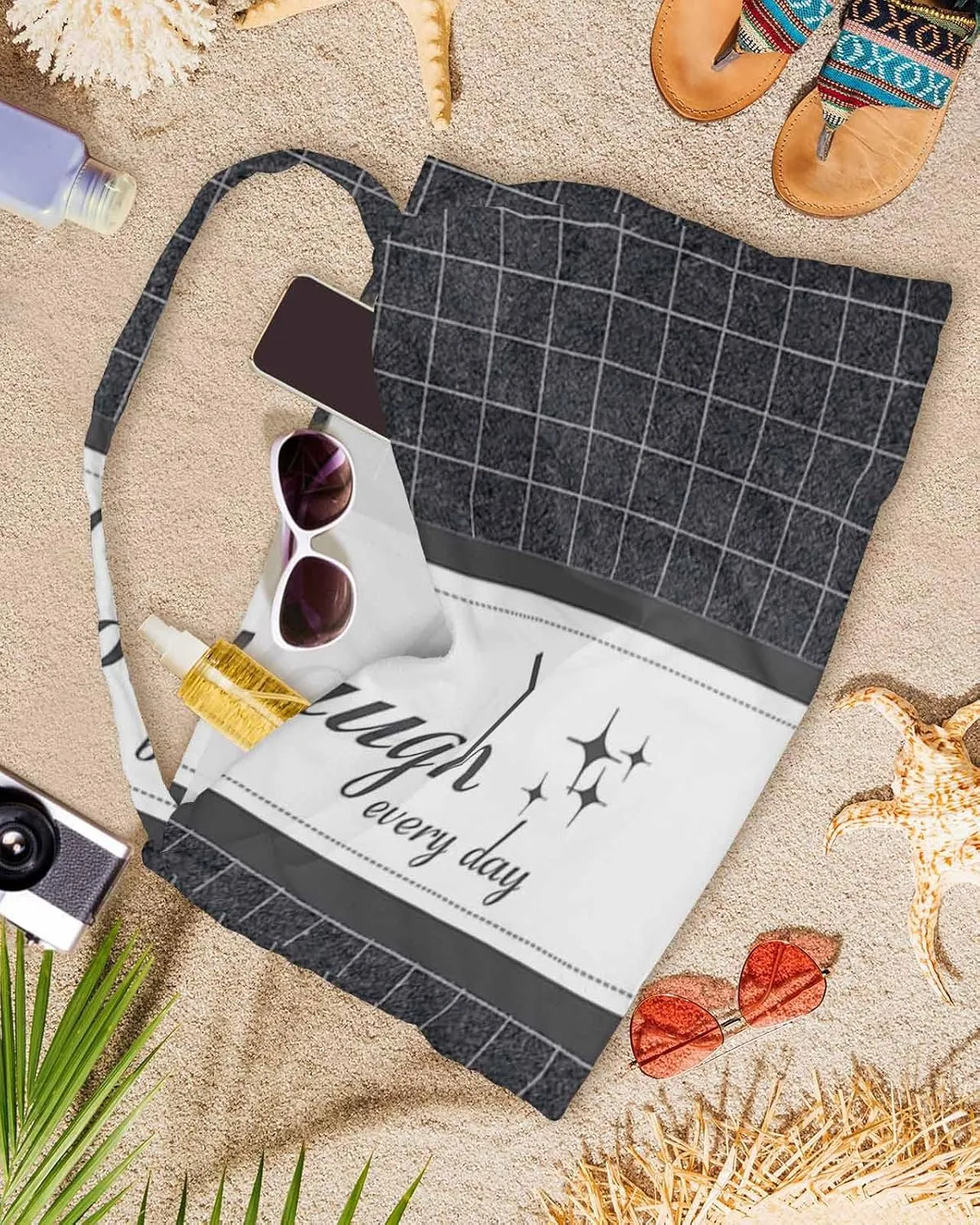 Live Love Laugh Grey Chaise Lounger Cover with Pockets, Pool Lounge Chair Covers 85"x29", Gray Checkered Wall Art Modern Microfiber Beach Chair Cover for Outdoor Patio Sunbathing