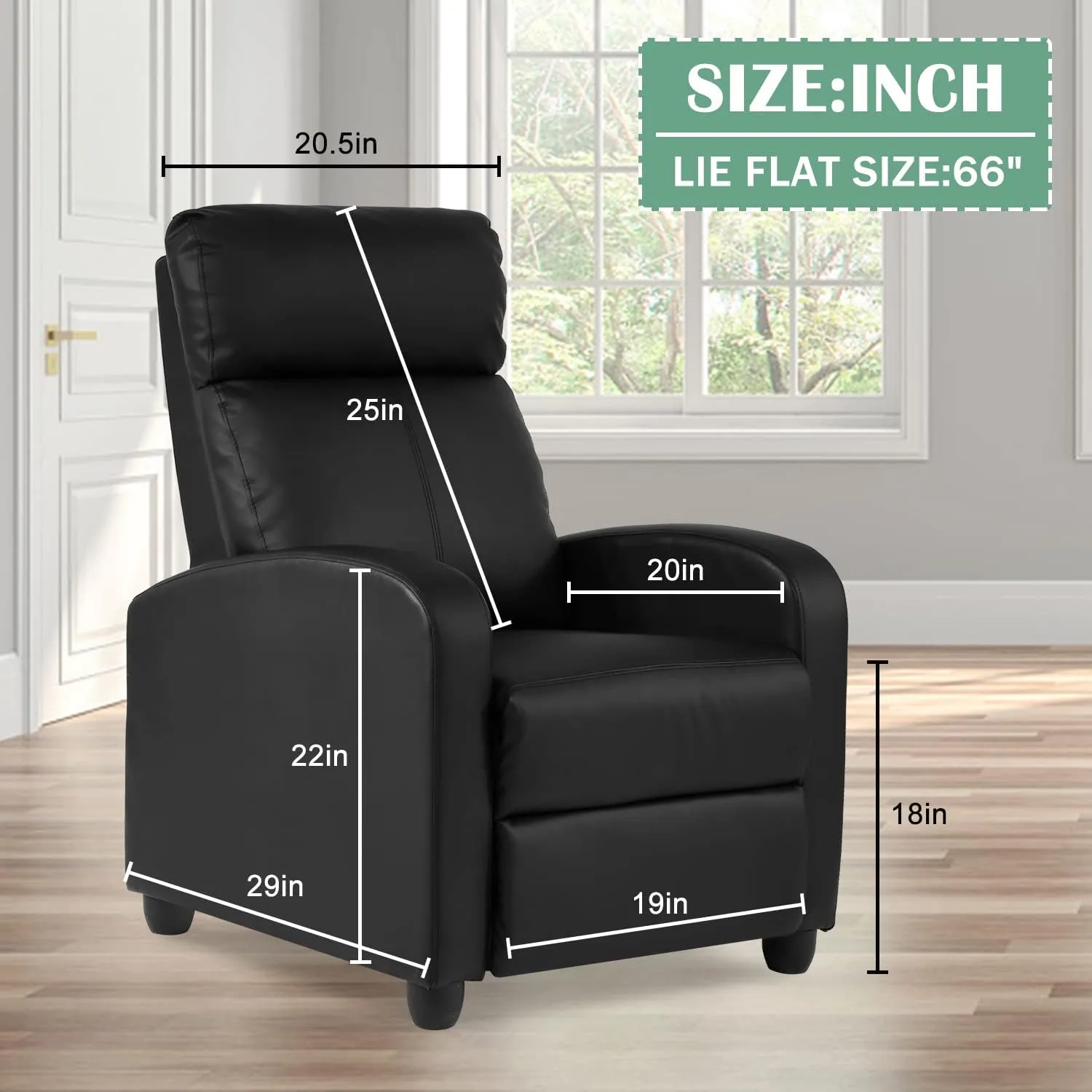 Living Room Recliner Chair Modern Reclining Easy Lounge Winback Single Sofa Reading Chair PU Leather Home Theater Seating Massage Adjustable Accent Armchair w/ Thick Seat Cushion & Backrest, Black