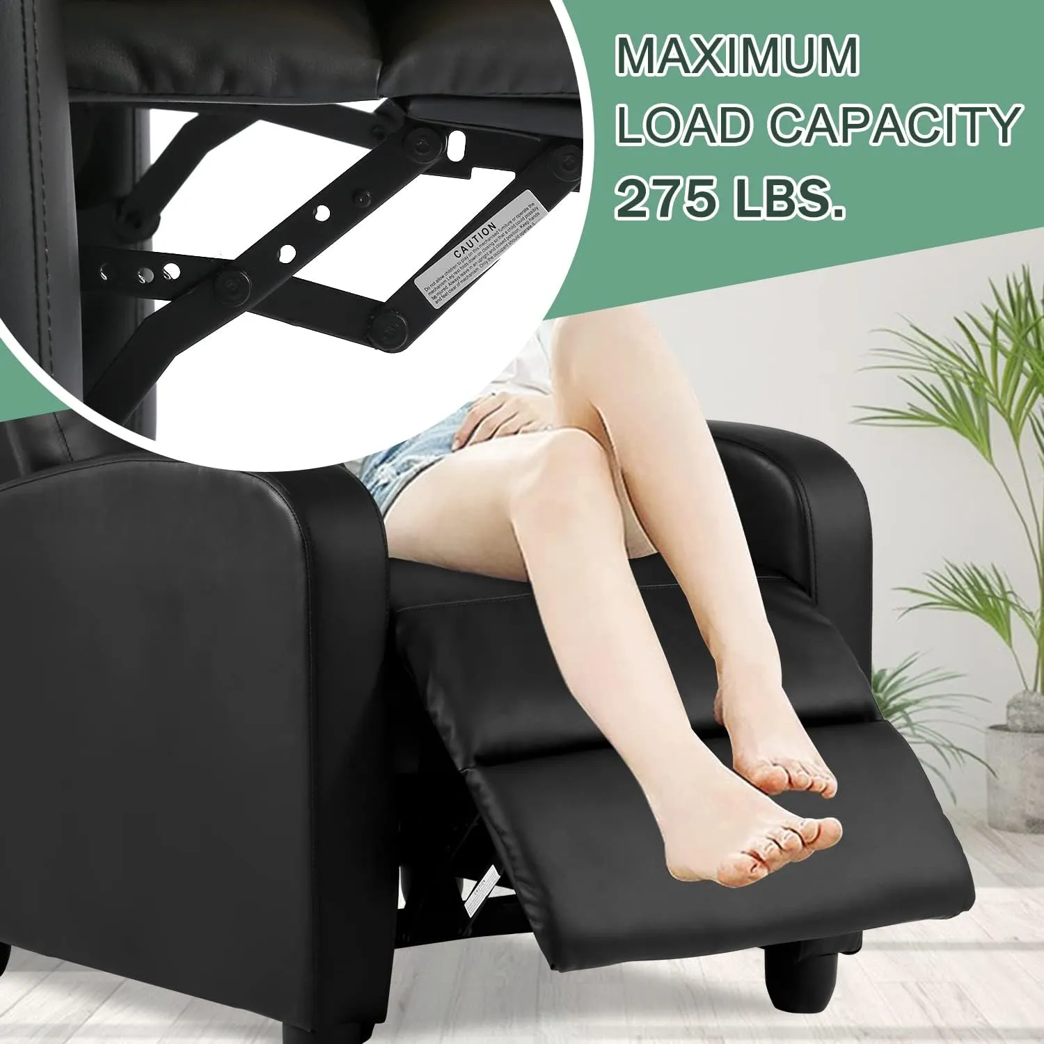 Living Room Recliner Chair Modern Reclining Easy Lounge Winback Single Sofa Reading Chair PU Leather Home Theater Seating Massage Adjustable Accent Armchair w/ Thick Seat Cushion & Backrest, Black
