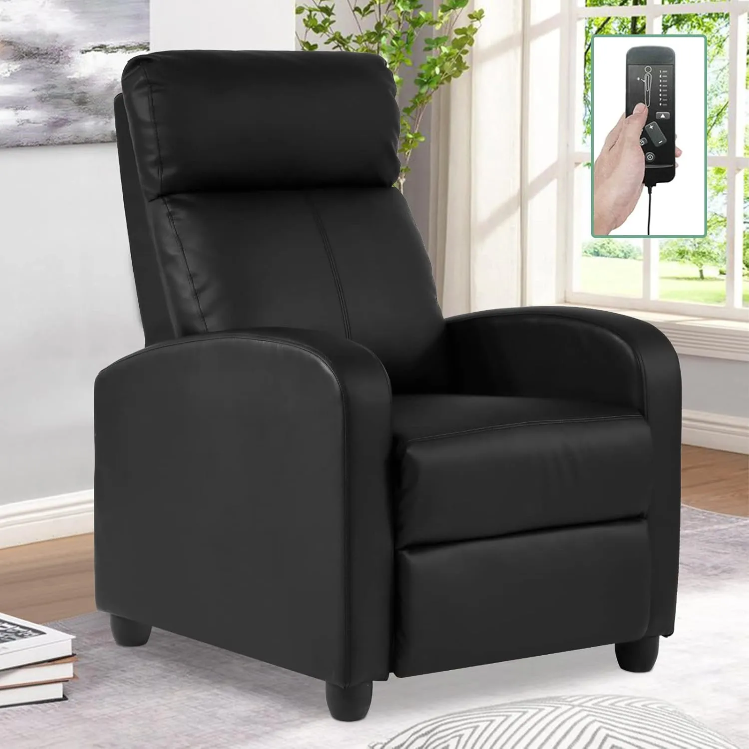 Living Room Recliner Chair Modern Reclining Easy Lounge Winback Single Sofa Reading Chair PU Leather Home Theater Seating Massage Adjustable Accent Armchair w/ Thick Seat Cushion & Backrest, Black