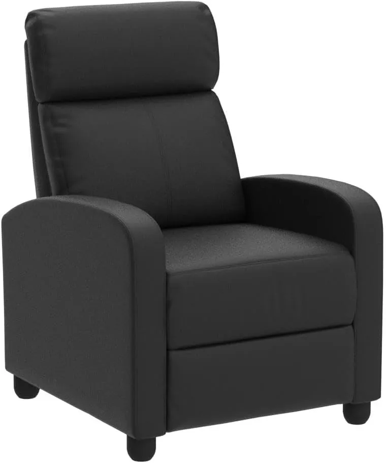 Living Room Recliner Chair Modern Reclining Easy Lounge Winback Single Sofa Reading Chair PU Leather Home Theater Seating Massage Adjustable Accent Armchair w/ Thick Seat Cushion & Backrest, Black