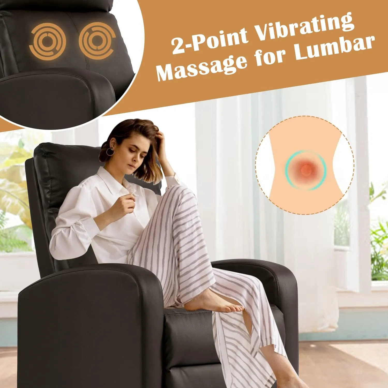 Living Room Recliner Chair Modern Reclining Easy Lounge Winback Single Sofa Reading Chair PU Leather Home Theater Seating Massage Adjustable Accent Armchair w/ Thick Seat Cushion & Backrest, Brown