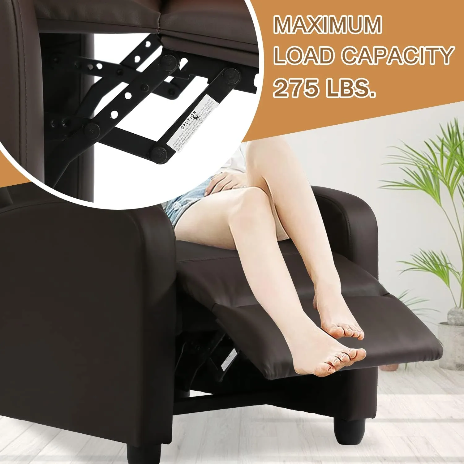 Living Room Recliner Chair Modern Reclining Easy Lounge Winback Single Sofa Reading Chair PU Leather Home Theater Seating Massage Adjustable Accent Armchair w/ Thick Seat Cushion & Backrest, Brown