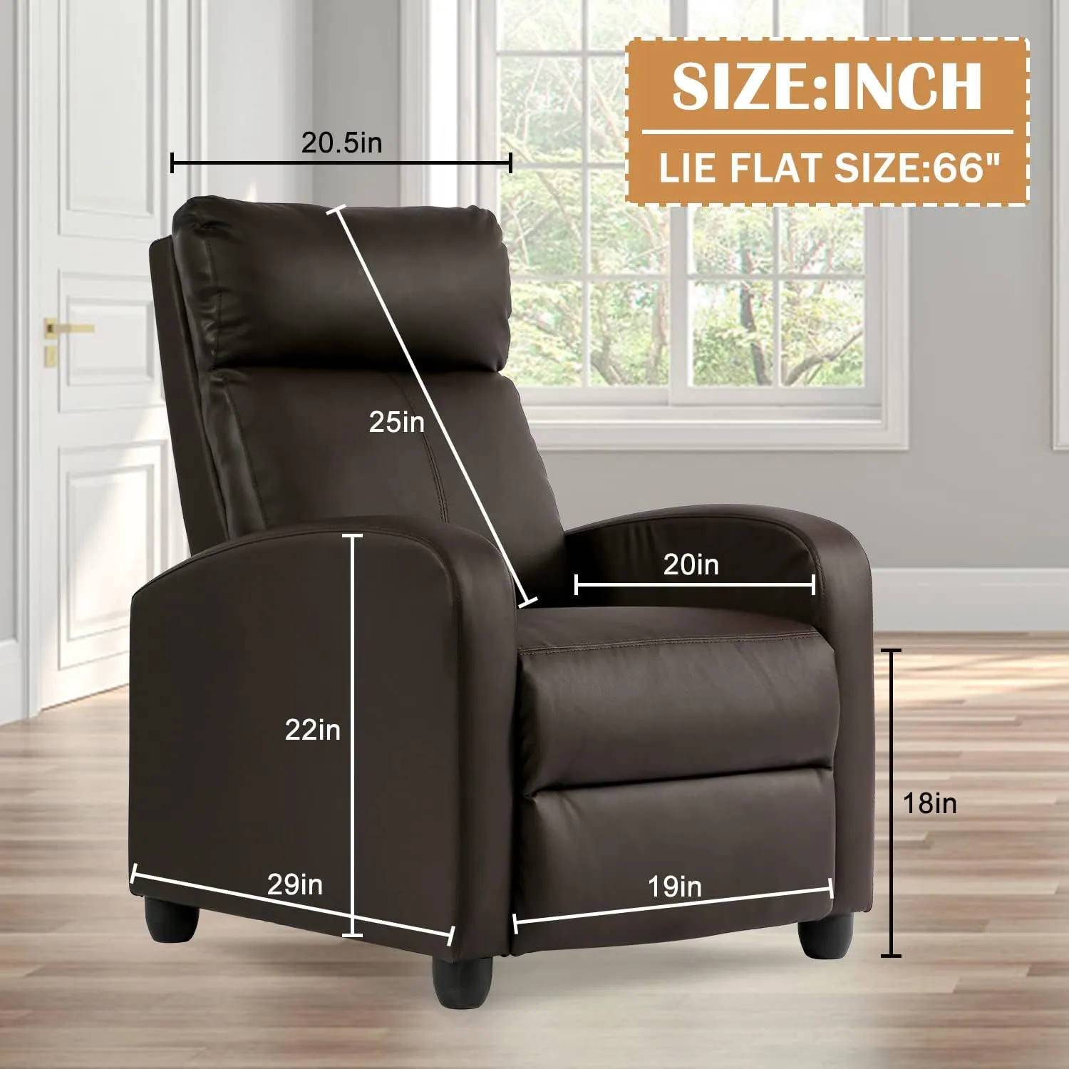 Living Room Recliner Chair Modern Reclining Easy Lounge Winback Single Sofa Reading Chair PU Leather Home Theater Seating Massage Adjustable Accent Armchair w/ Thick Seat Cushion & Backrest, Brown