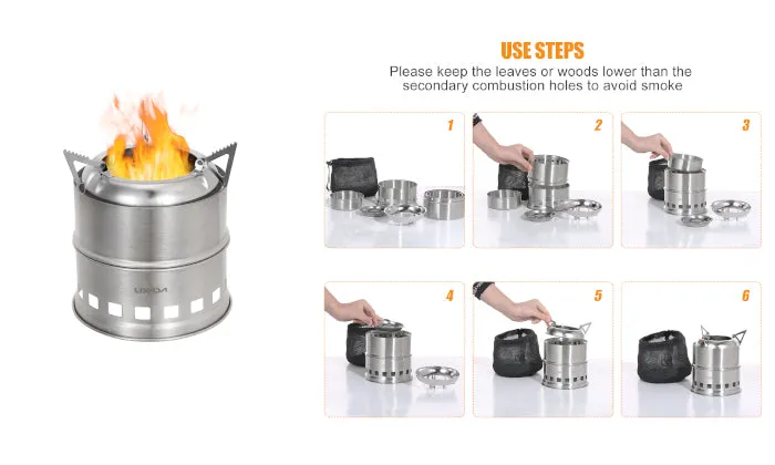Lixada Portable Stainless Steel Lightweight Wood Stove