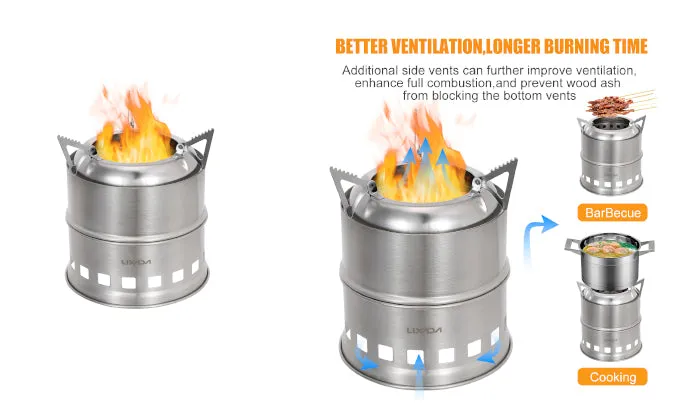 Lixada Portable Stainless Steel Lightweight Wood Stove