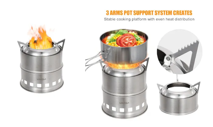Lixada Portable Stainless Steel Lightweight Wood Stove