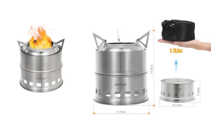Lixada Portable Stainless Steel Lightweight Wood Stove