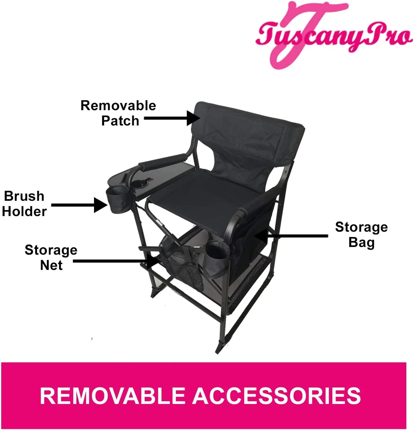Logo Placement Included-TuscanyPro Portable Heavy-Duty Tall Director Chair - Perfect for Events - 29 Inch Seat Height - 10 Years Warranty - US Patented