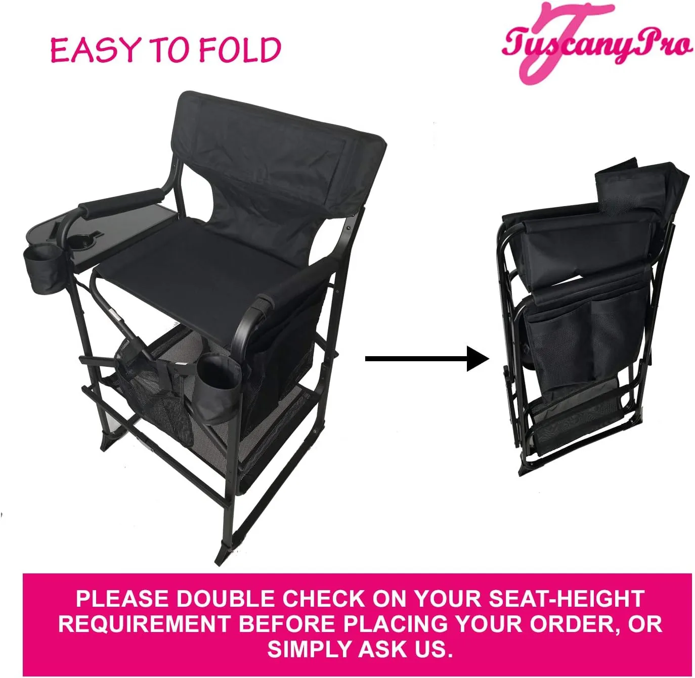 Logo Placement Included-TuscanyPro Portable Heavy-Duty Tall Director Chair - Perfect for Events - 29 Inch Seat Height - 10 Years Warranty - US Patented