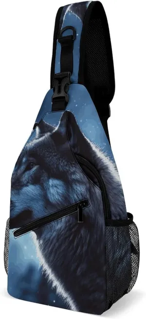 Lonely Wolf Sling Bag for Men Women Travel Crossbody Bags Large Hiking Sling Backpack Chest Bag Man Purse