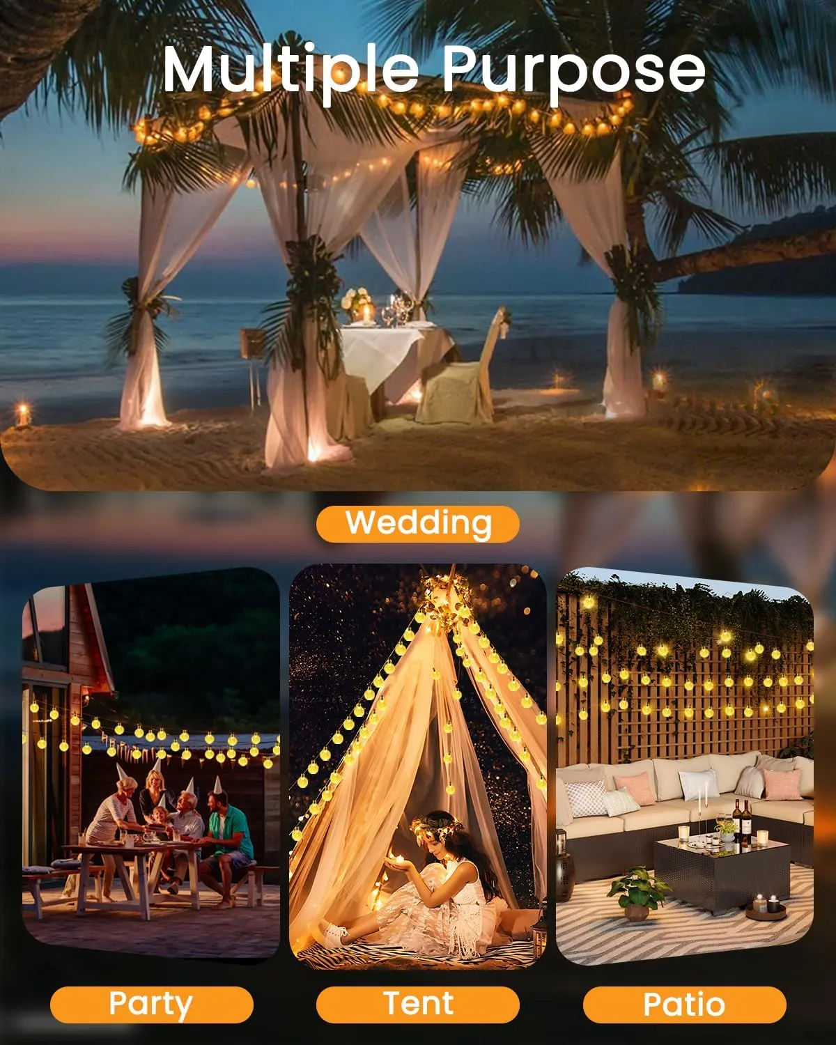 LORRYTE 2-Pack 64FT 100 LED Crystal Globe Solar String Lights Outdoor, Waterproof Solar Lights for Outside, 8 Lighting Modes Patio Decor for Garden Yard Porch Wedding Party(Warm White)