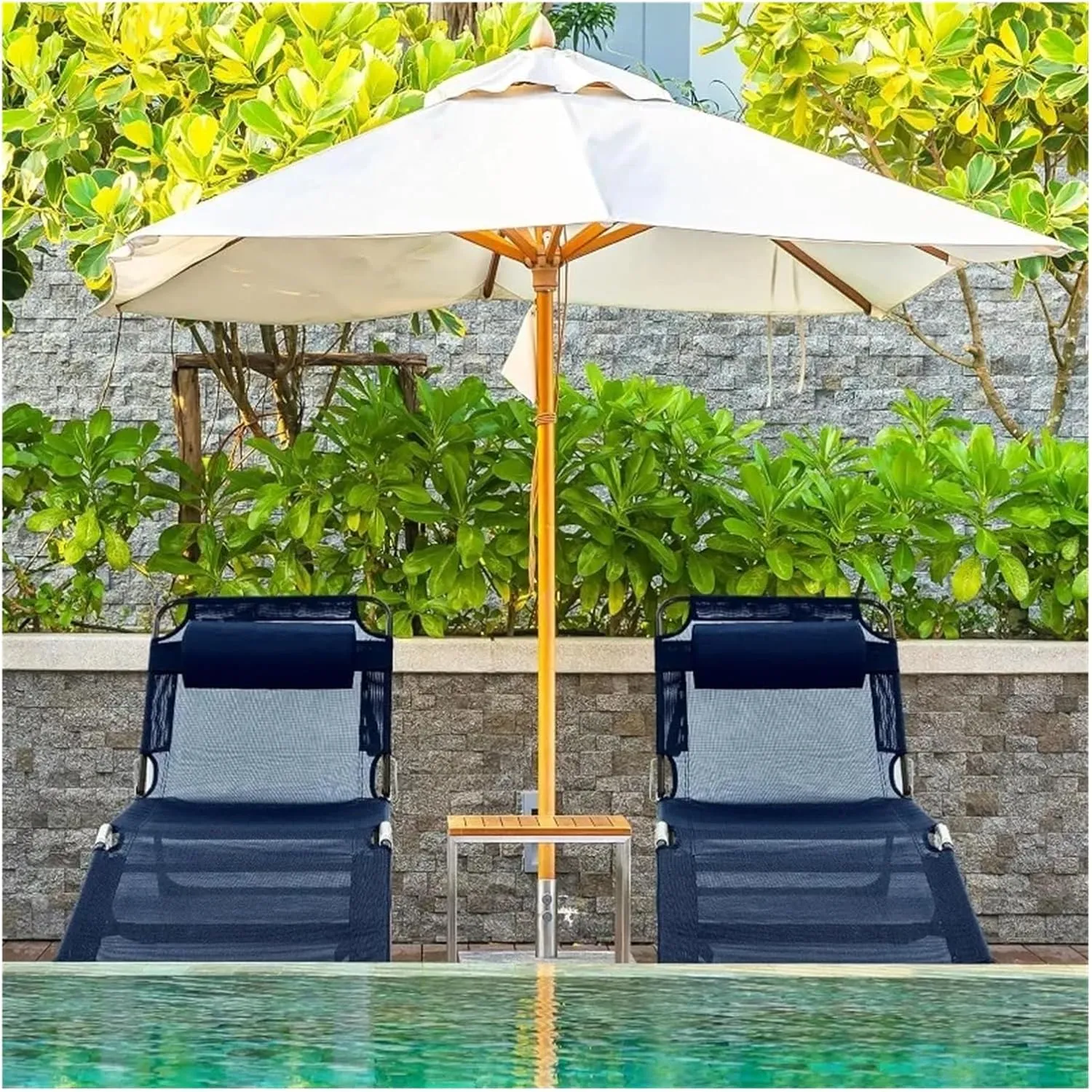 Lounge Folding Sun Lounger 2 Pack Folding Chaise Lounge Chairs Outdoor Adjustable Chair with Reclining Back Detachable Pillow Breathable Mesh Sun Lounger