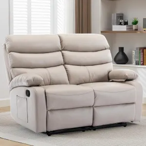 Loveseat Recliner Sofa, Small Sofa Couch, Leather Reclining Sofa 2-Seater Manual Double Seater Recliner, 2 Recliner Chair for Living Room, RV, Home Theater Seating(Beige, Loveseat)