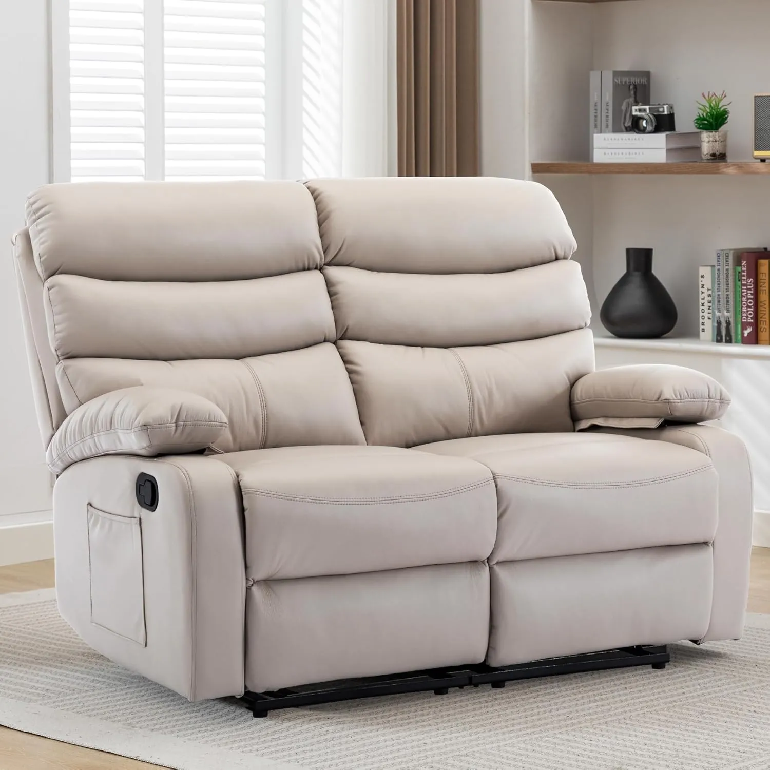 Loveseat Recliner Sofa, Small Sofa Couch, Leather Reclining Sofa 2-Seater Manual Double Seater Recliner, 2 Recliner Chair for Living Room, RV, Home Theater Seating(Beige, Loveseat)
