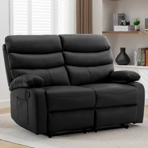 Loveseat Recliner Sofa, Small Sofa Couch, Leather Reclining Sofa 2-Seater Manual Double Seater Recliner, 2 Recliner Chair for Living Room, RV, Home Theater Seating(Black, Loveseat)