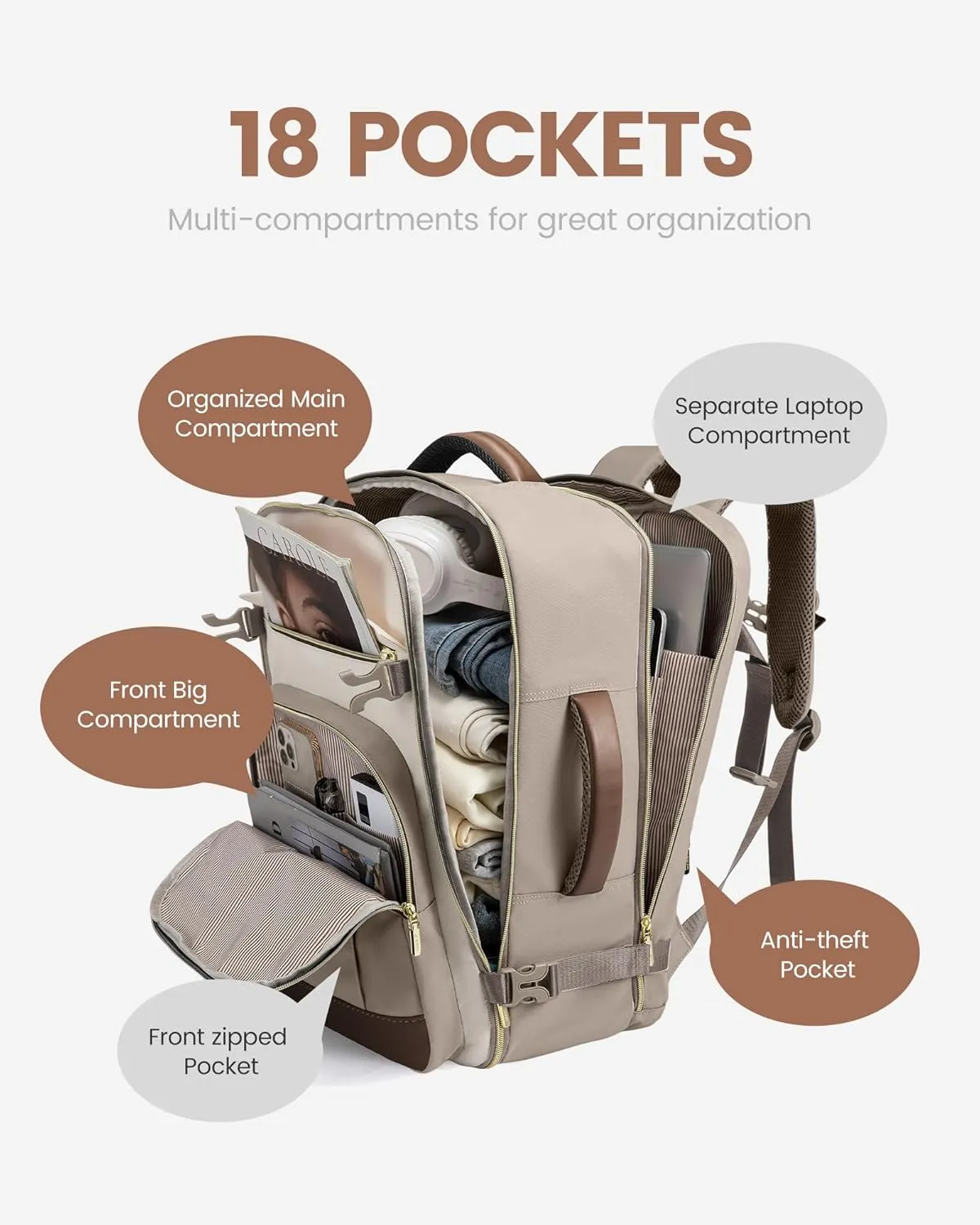 LOVEVOOK 40L Travel Backpack for Women & Men - 17.3 Inch Carry On Backpack & Personal Item Backpack for Airlines, Spacious and Durable Design, with 3 Packing Cubes