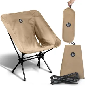 Low Back Folding Camping Chairs with Storage Pouches - Lawn Chairs, Beach Chair, Fishing Chair, Pliante Portable Camping Outdoor Chair, Chaise Camping Chairs for Adults (Khaki)