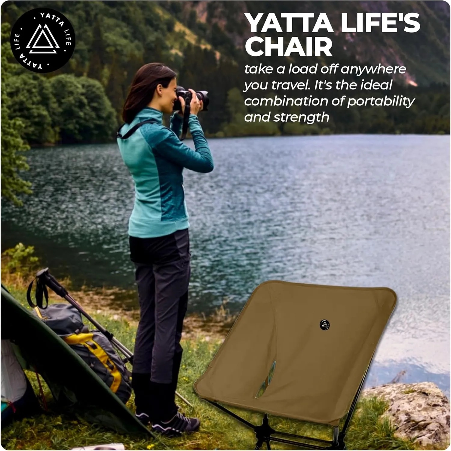 Low Back Folding Camping Chairs with Storage Pouches - Lawn Chairs, Beach Chair, Fishing Chair, Pliante Portable Camping Outdoor Chair, Chaise Camping Chairs for Adults (Khaki)