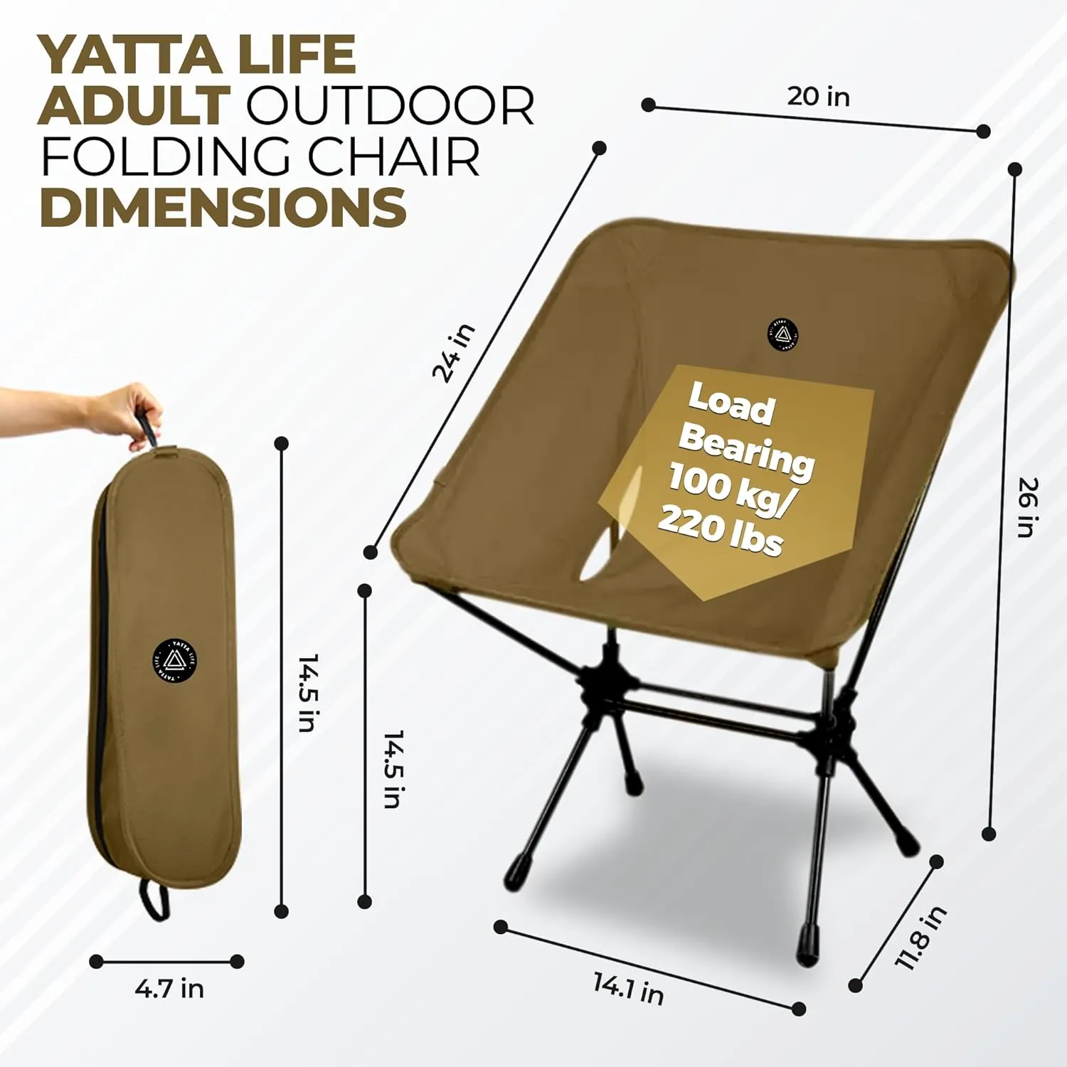 Low Back Folding Camping Chairs with Storage Pouches - Lawn Chairs, Beach Chair, Fishing Chair, Pliante Portable Camping Outdoor Chair, Chaise Camping Chairs for Adults (Khaki)