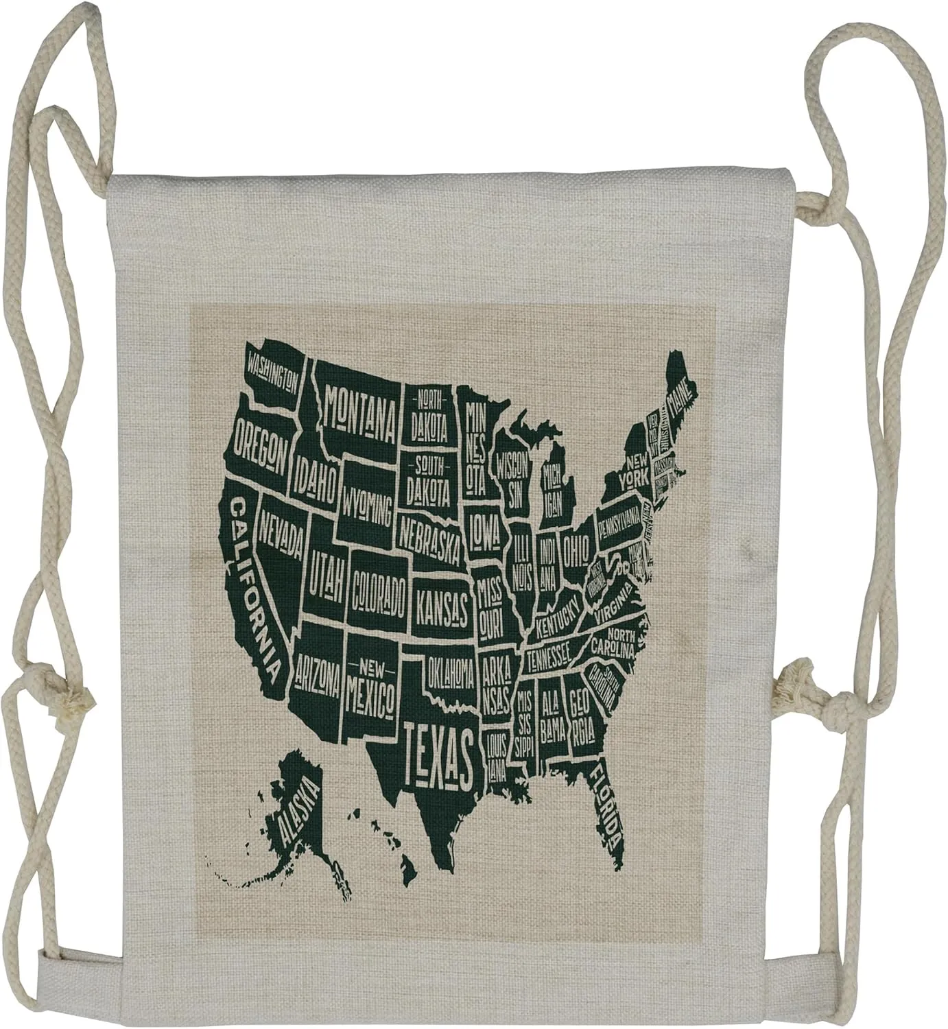 Lunarable USA Drawstring Backpack, US Map and States Names, Sackpack Bag