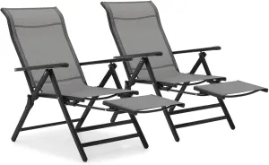 Magshion Outdoor Patio Folding Chairs Set of 2, Oversized Portable Dining Chairs with Armrests, Lounge Chair with Footrests for Camping, Beach, Garden, Lawn, Pool, Backyard, Deck (Grey)