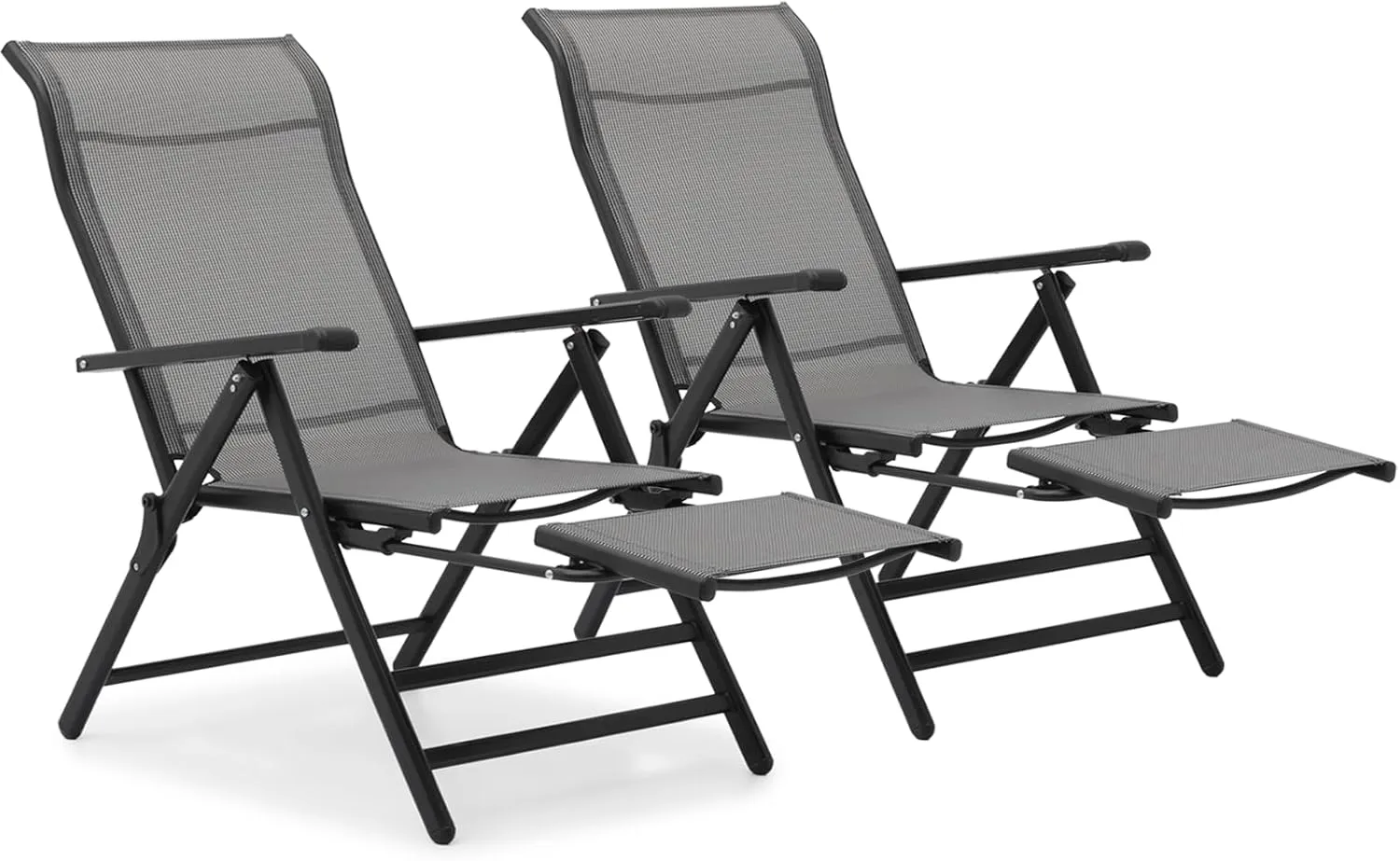 Magshion Outdoor Patio Folding Chairs Set of 2, Oversized Portable Dining Chairs with Armrests, Lounge Chair with Footrests for Camping, Beach, Garden, Lawn, Pool, Backyard, Deck (Grey)