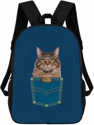 Maine Cooncat Backpack Bookbag Custom Blue Jeans Print Daypack Laptop Bag for Work Travel Hiking 17 Inch Lightweight