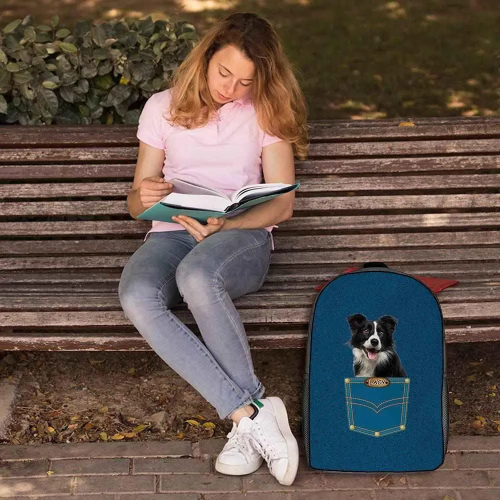 Maine Cooncat Backpack Bookbag Custom Blue Jeans Print Daypack Laptop Bag for Work Travel Hiking 17 Inch Lightweight