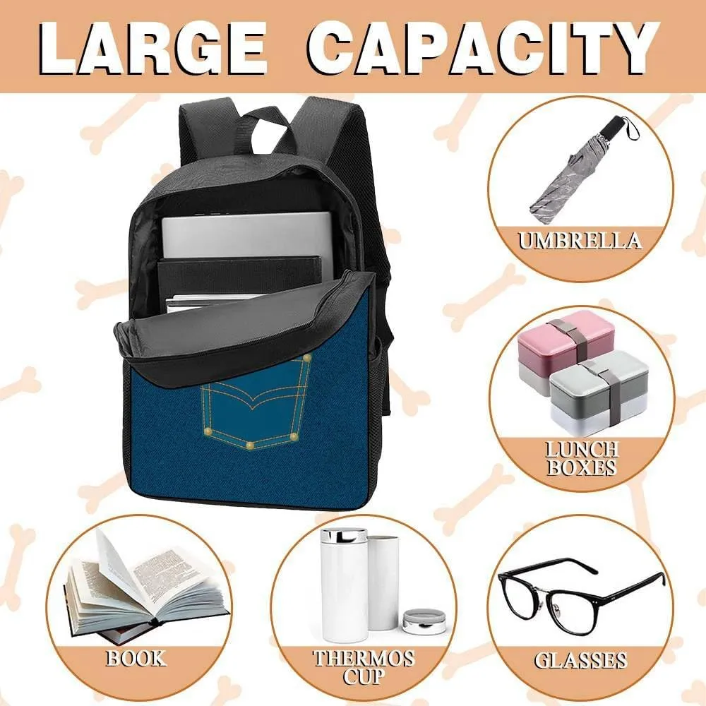 Maine Cooncat Backpack Bookbag Custom Blue Jeans Print Daypack Laptop Bag for Work Travel Hiking 17 Inch Lightweight
